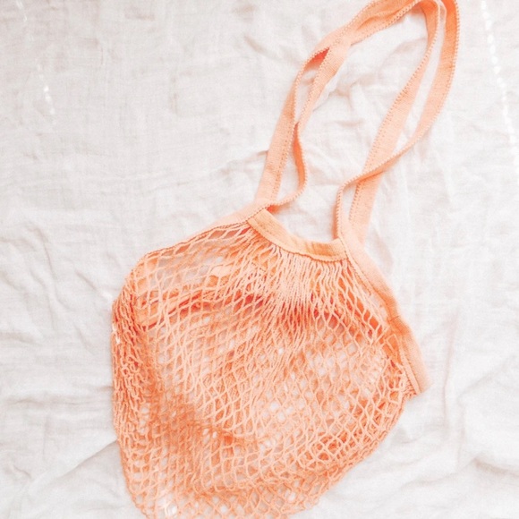💥 CLEARANCE 🍑 Cotton French Market Open Net Tote Bag Peach - Picture 3 of 7
